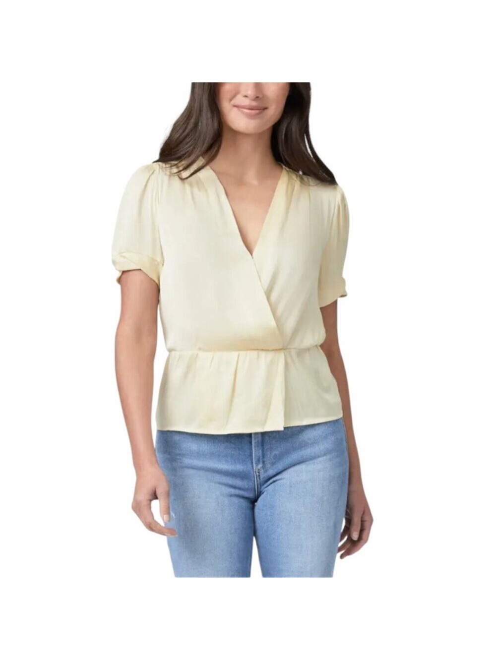Paige Felicity Surplice pale daffodil yellow Top- size large